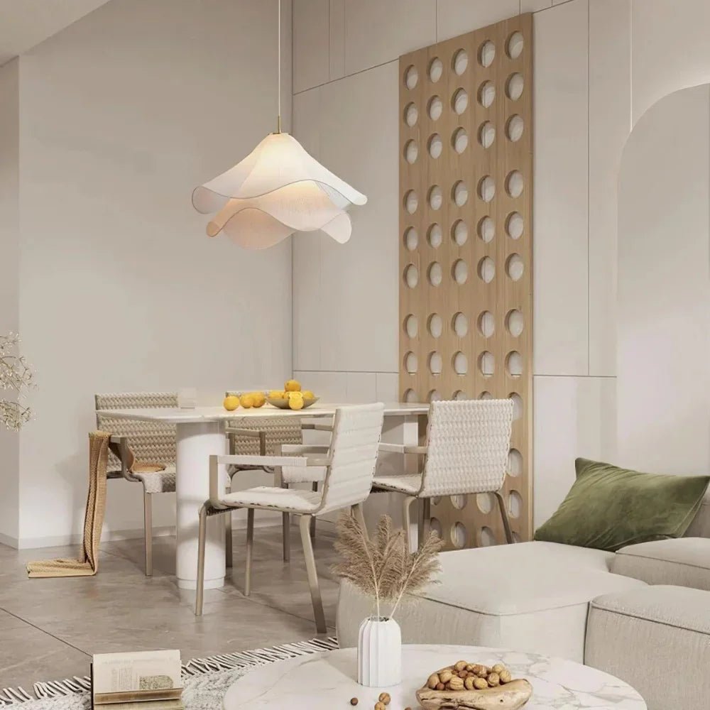 Modern White Fabric Flower LED Pendant Light - Lexians