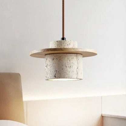 Natural Travertine Stone & Wood Ceiling Light for Interiors - Lexians