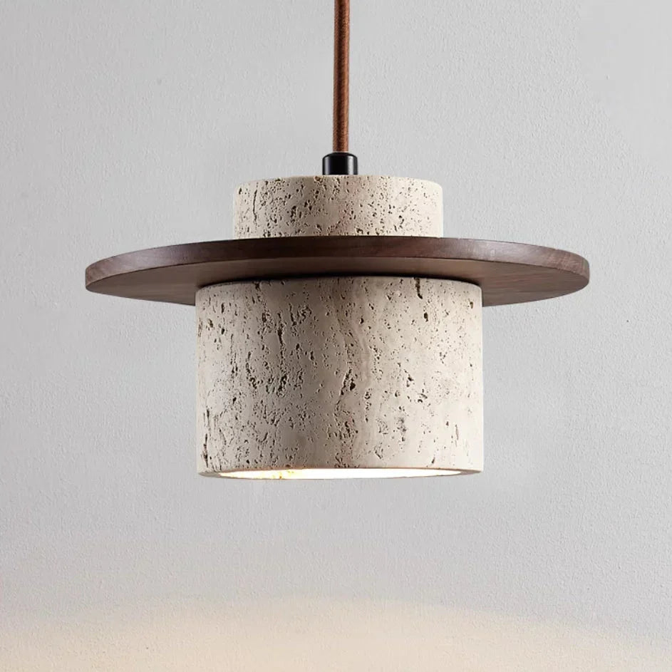 Natural Travertine Stone & Wood Ceiling Light for Interiors - Lexians