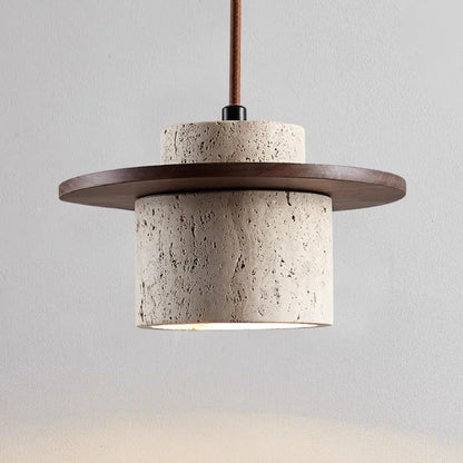 Natural Travertine Stone & Wood Ceiling Light for Interiors - Lexians