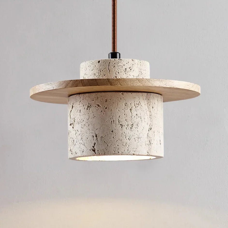 Natural Travertine Stone & Wood Ceiling Light for Interiors - Lexians