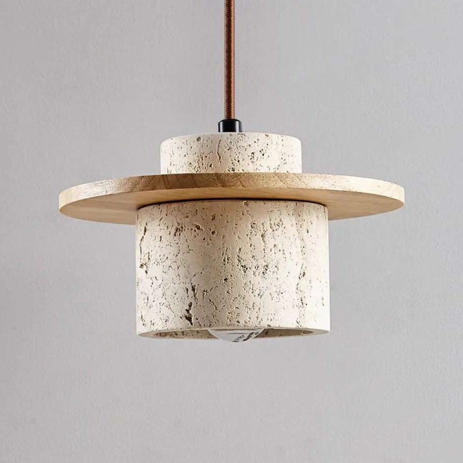 Natural Travertine Stone & Wood Ceiling Light for Interiors - Lexians