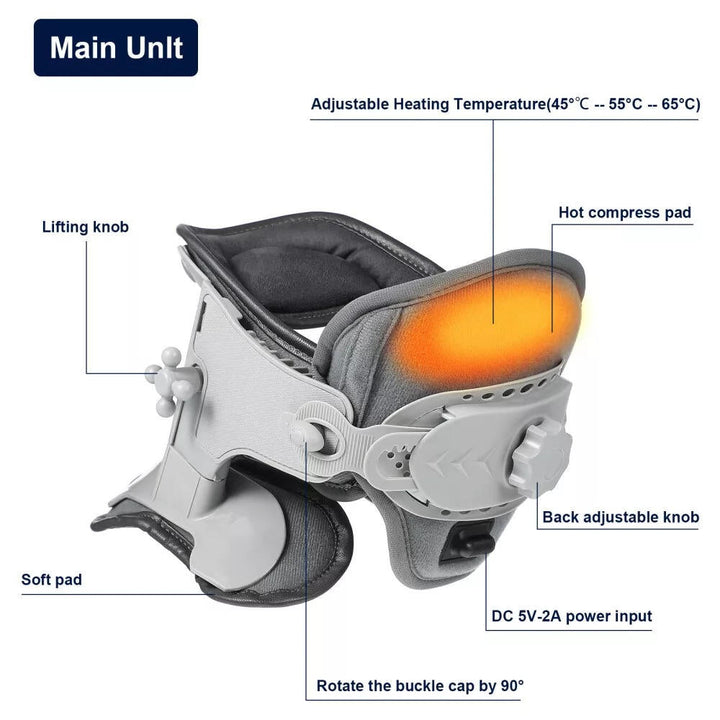 Neck Stretcher Traction Device with heat, adjustable heights; ergonomic design, precision pressure points for neck pain relie