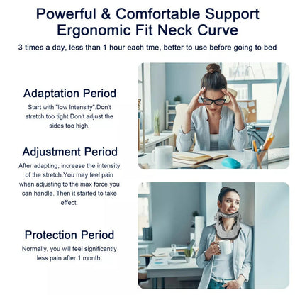 Neck Stretcher Traction Device with heat, adjustable heights; ergonomic design, precision pressure points for neck pain relie