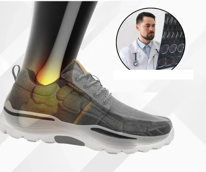 Men's orthopedic barefoot comfort shoes, black, providing pain relief & foot support for walking.