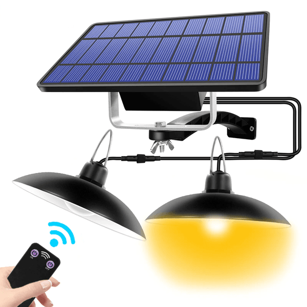 Outdoor solar security shed lights with remote control, eco-friendly, weatherproof, featuring 16 LEDs and adjustable panels.