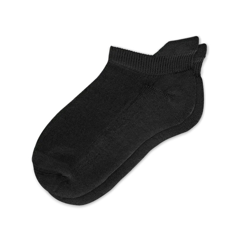 Close-up of the cushioned sole feature on a black comfort sock, enhancing circulation.
