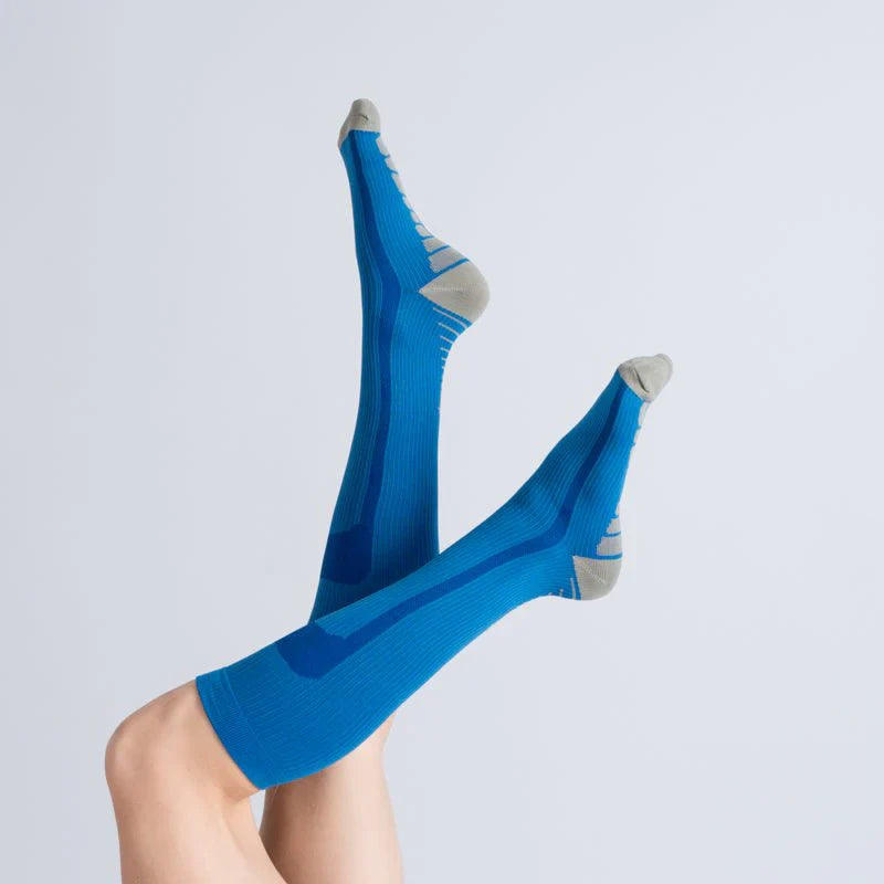 Stylish blue gray gentle compression socks, perfect footwear for enhanced circulation