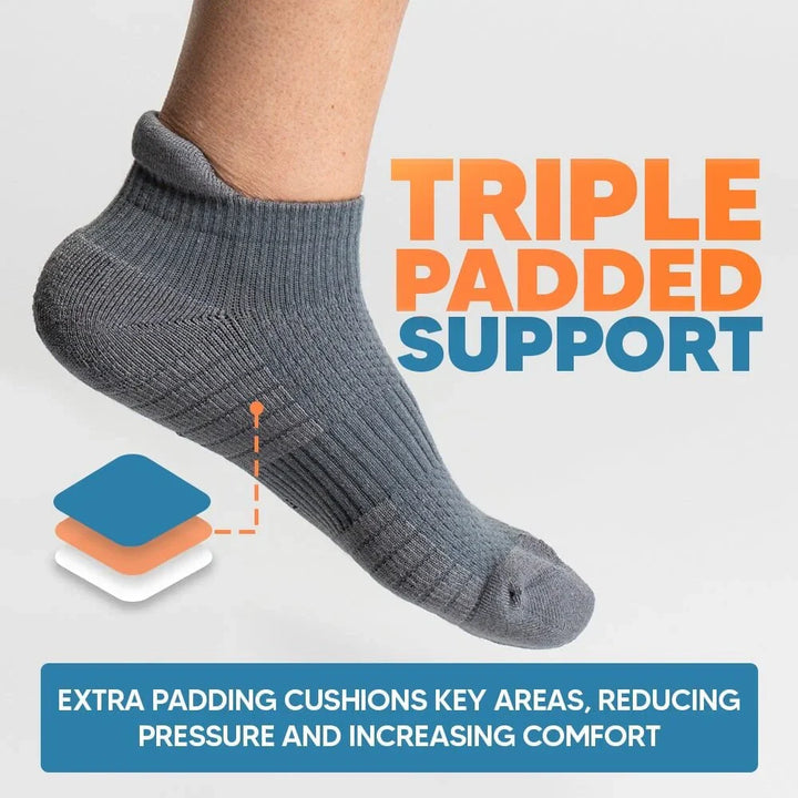Stack of two gray unisex ankle compression socks, ready for daily wear comfort and support.