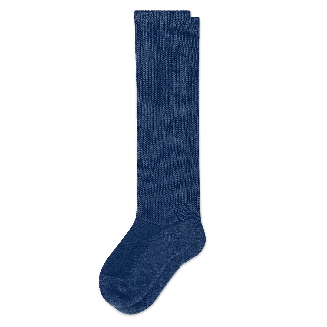 Pair of navy blue unisex compression socks promoting comfort and improved blood circulation