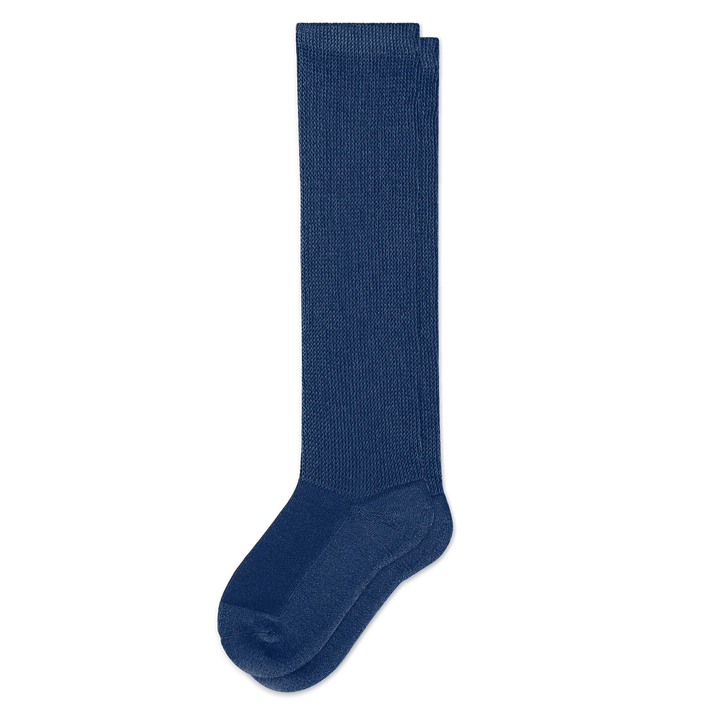 Pair of navy blue unisex compression socks promoting comfort and improved blood circulation