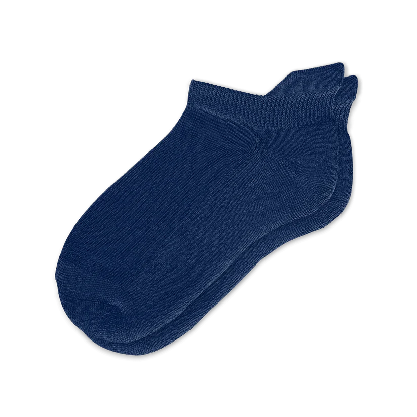Stack of navy blue compression socks, showcasing the quality and design of the footwear