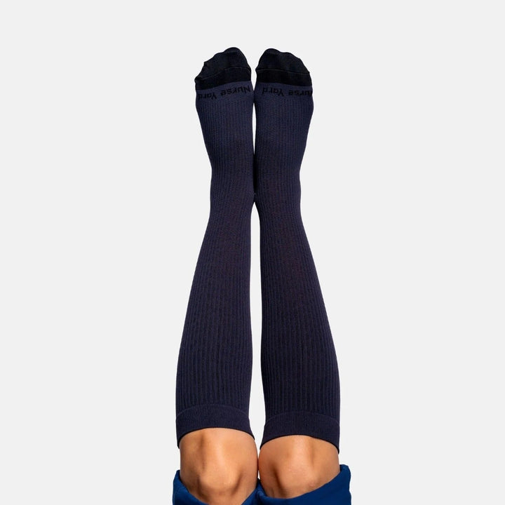 Close-up of gentle compression socks, showing soft, breathable fabric ideal for circulation and foot support.