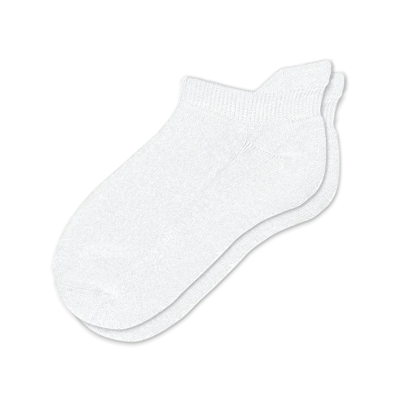 A single white unisex compression sock, stretched to show its elasticity and supportive compression.