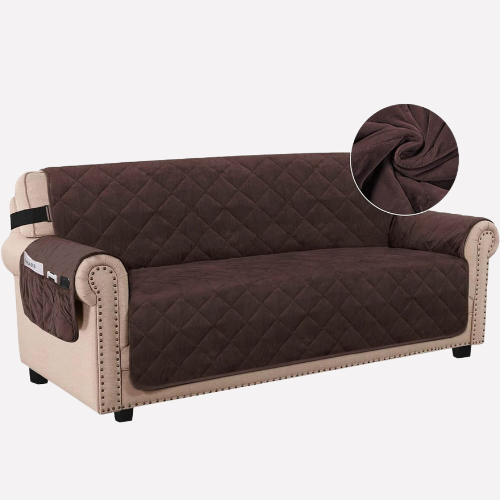 Washable & elastic fit velvet sofa cover, waterproof, excellent furniture protector for pets & kids.