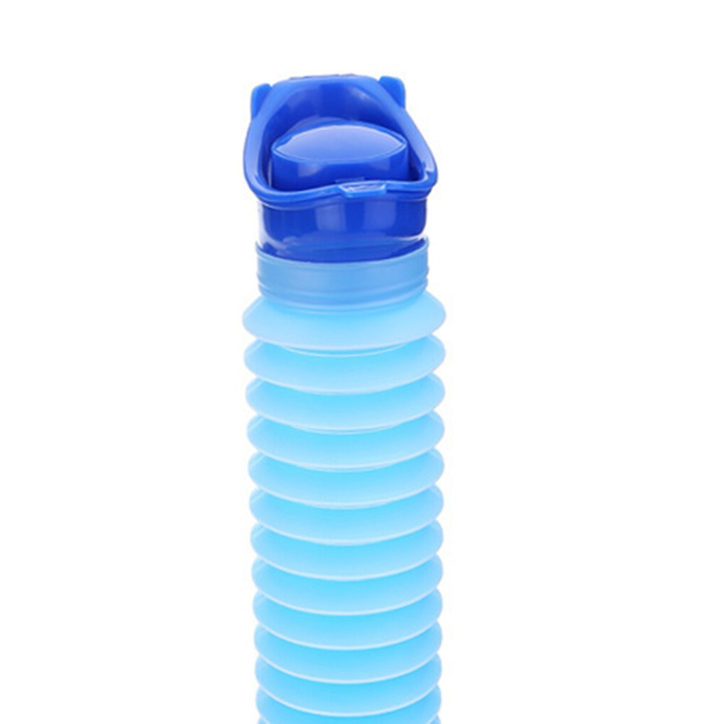 Portable anti-leak pocket toilet, blue ABS plastic, 25.4 fl oz capacity, compact travel urinal for camping and emergencies.