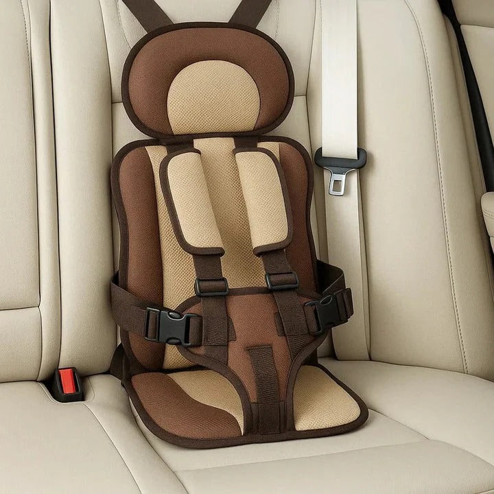 Foldable child portable booster seat with 5-point harness, ideal for easy installation & on-the-go parents.