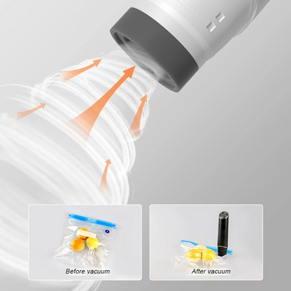 "Portable rechargeable vacuum sealer with reusable bags, compact design for kitchen use, ideal for food freshness preservatio