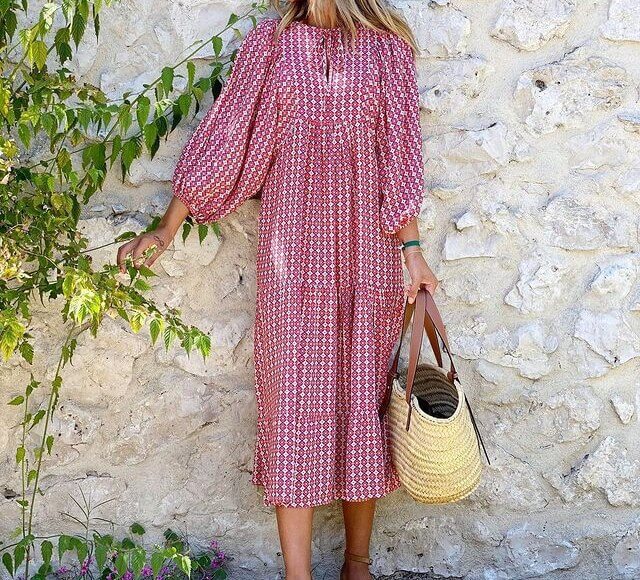 Aurelia printed maxi dress, ankle length, ideal for casual summer days or beach wear.