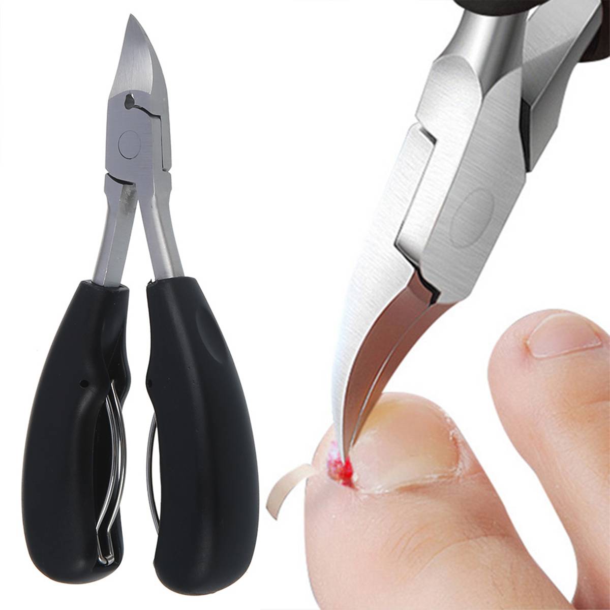 Professional nail clippers with wide-jaw, carbon steel blades, ergonomic grip for seniors' thick nails, in sleek black finish