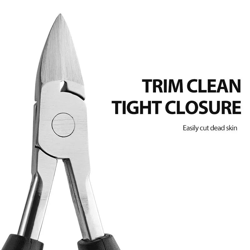 Professional nail clippers with wide-jaw, carbon steel blades, ergonomic grip for seniors' thick nails, in sleek black finish