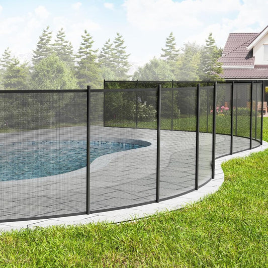 "Removable inground pool safety fence with mesh design providing child and pet protection with sleek, durable panels."