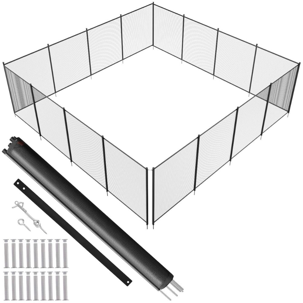 "Removable inground pool safety fence with mesh design providing child and pet protection with sleek, durable panels."