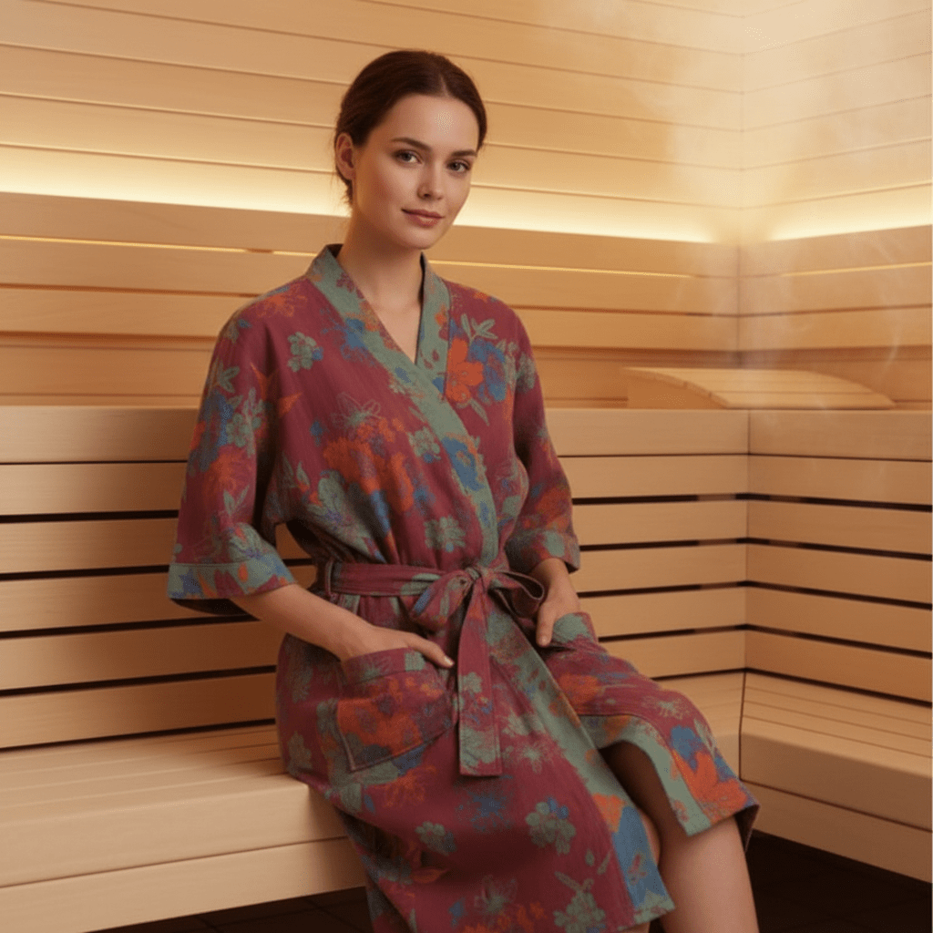 Relaxed fit unisex kimono bathrobe, soft & comfortable home loungewear for easy, everyday comfort.