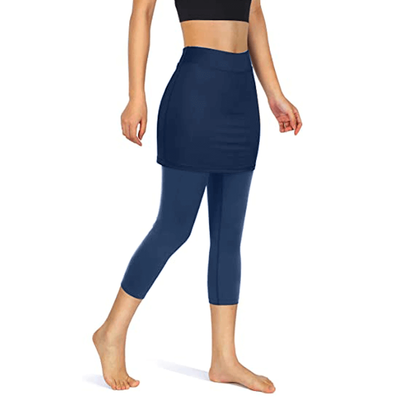 Full-length women's skirted leggings, designed for comfort and versatile activewear.