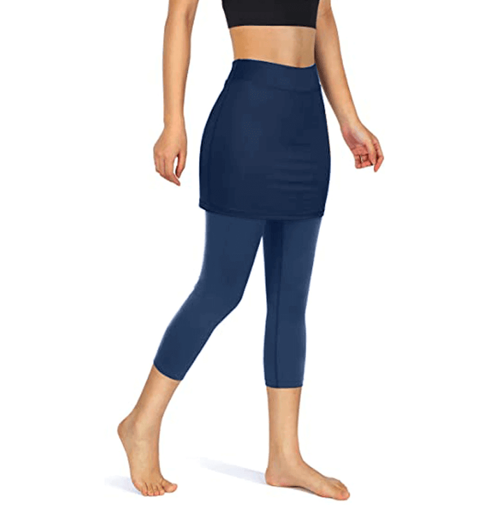 Full-length women's skirted leggings, designed for comfort and versatile activewear.