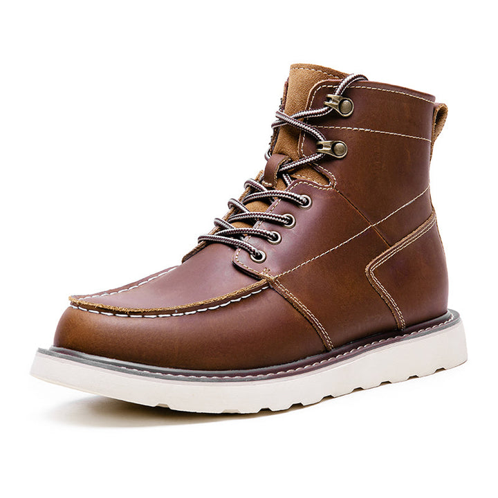 Men's brown waterproof chukka boots, shown in soft lighting, highlighting their premium feel