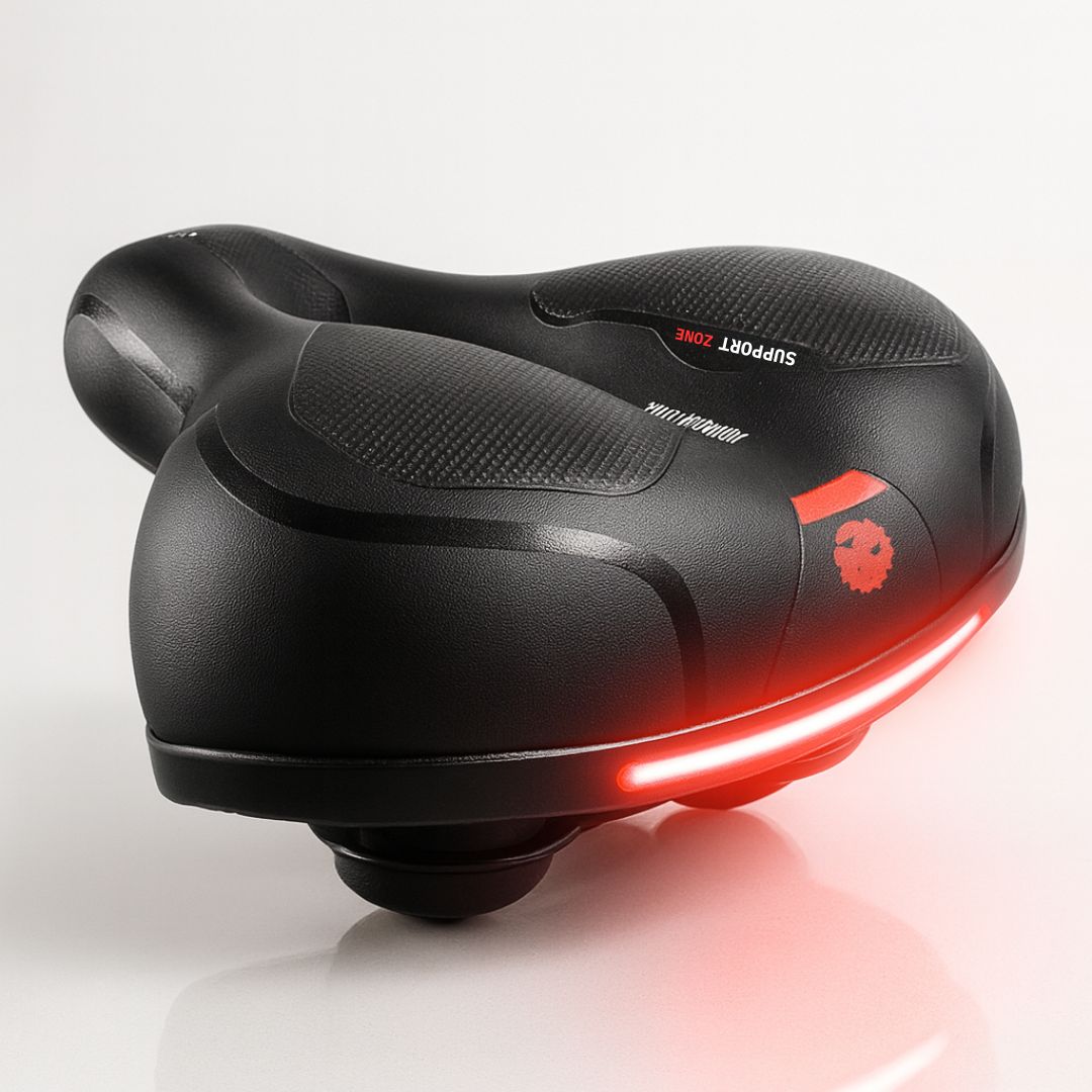 Premium unisex bike saddle with integrated suspension. Ergonomic & comfortable bicycle seat, a key cycling accessory.