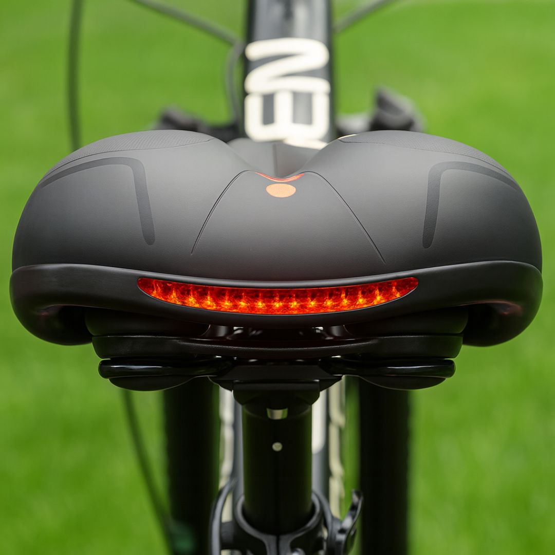 Comfortable bicycle seat with integrated suspension, enhancing outdoor riding for all cyclists. Unisex bike accessory.