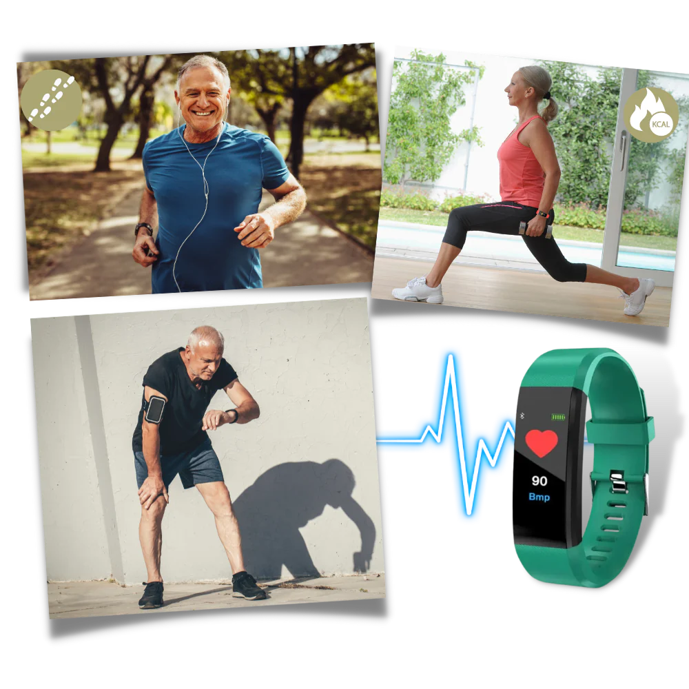 Senior-friendly smartwatch with health features, LED screen, real-time monitoring, waterproof, in Black, Blue, Green, or Purp