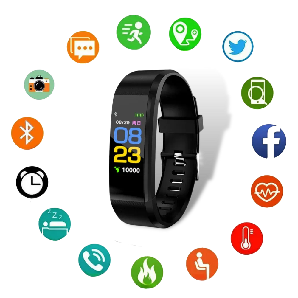 Senior-friendly smartwatch with health features, LED screen, real-time monitoring, waterproof, in Black, Blue, Green, or Purp