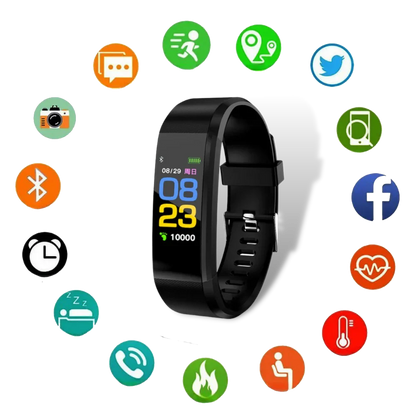 Senior-friendly smartwatch with health features, LED screen, real-time monitoring, waterproof, in Black, Blue, Green, or Purp