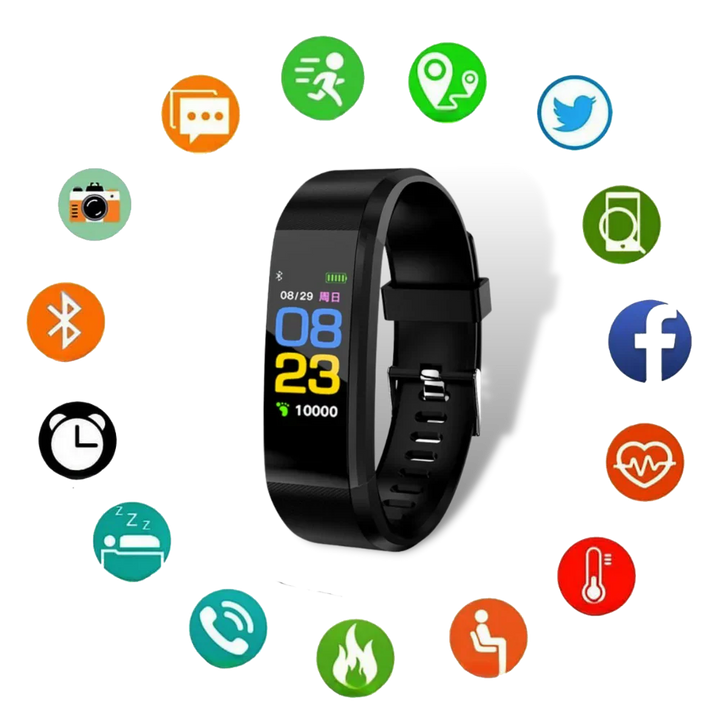 Senior-friendly smartwatch with health features, LED screen, real-time monitoring, waterproof, in Black, Blue, Green, or Purp