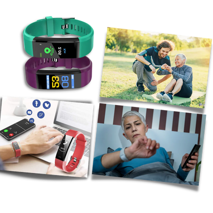 Senior-friendly smartwatch with health features, LED screen, real-time monitoring, waterproof, in Black, Blue, Green, or Purp