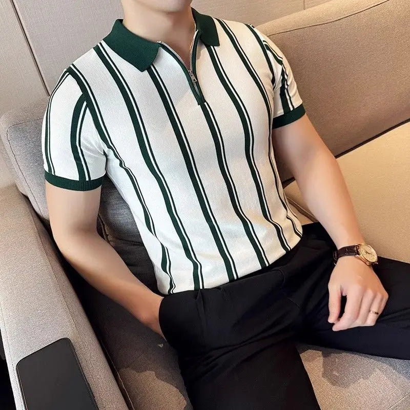Comfortable men's short-sleeve zipper polo. Versatile smart casual shirt for warm weather and modern look.