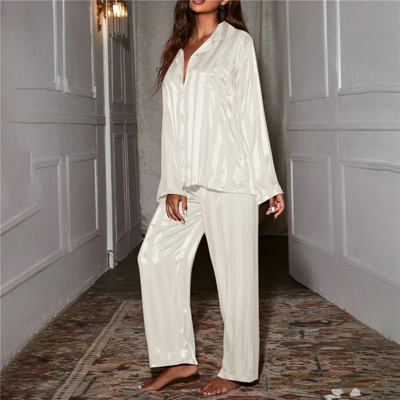 Soft women's pajamas. Silky two-piece sleepwear for luxurious comfort and elegant relaxation.
