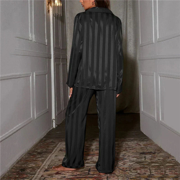 Emilia women's comfortable nightwear. Silky-soft two-piece loungewear set for feminine elegance.