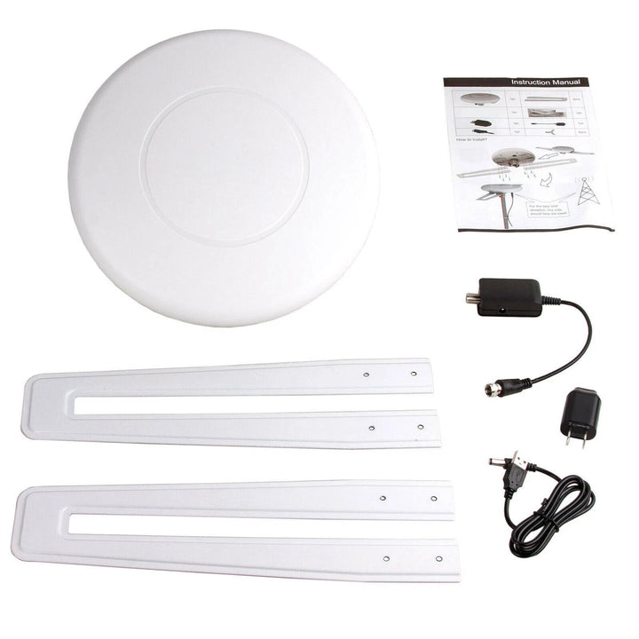 "Sleek omni HDTV antenna with extended range, optimal reception, and modern design for free high-definition channels."