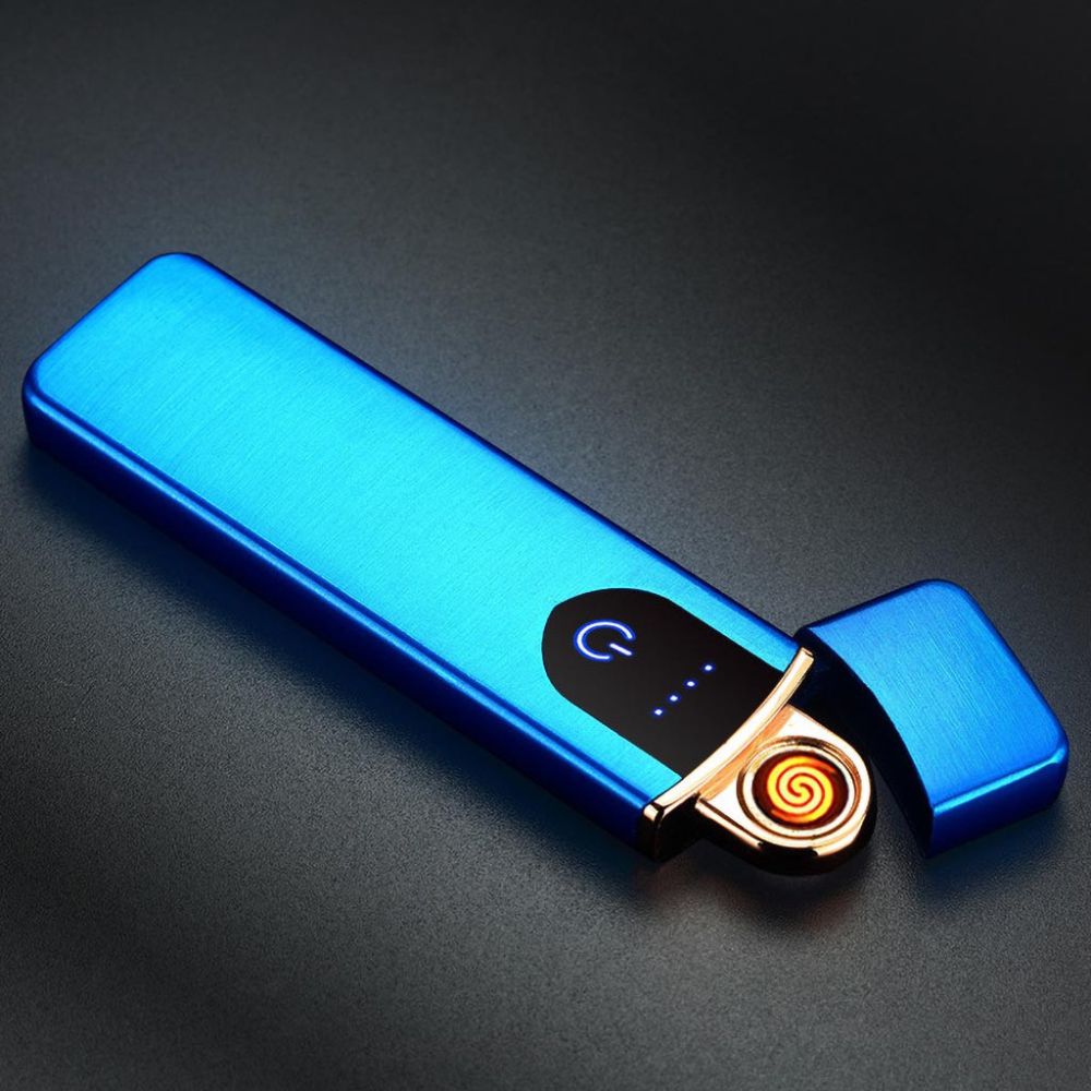 "Sleek USB rechargeable windproof electric pocket lighter, compact design for outdoor use, reliable electric ignition."