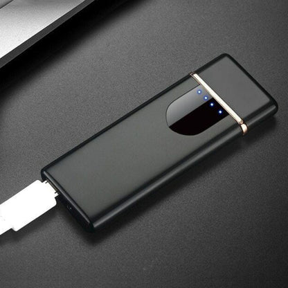"Sleek USB rechargeable windproof electric pocket lighter, compact design for outdoor use, reliable electric ignition."