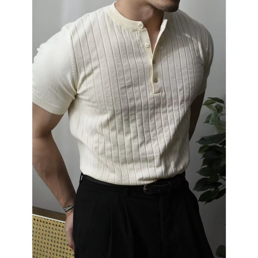 Casual and modern men's slim fit polo with zipper, comfortable short sleeve design.