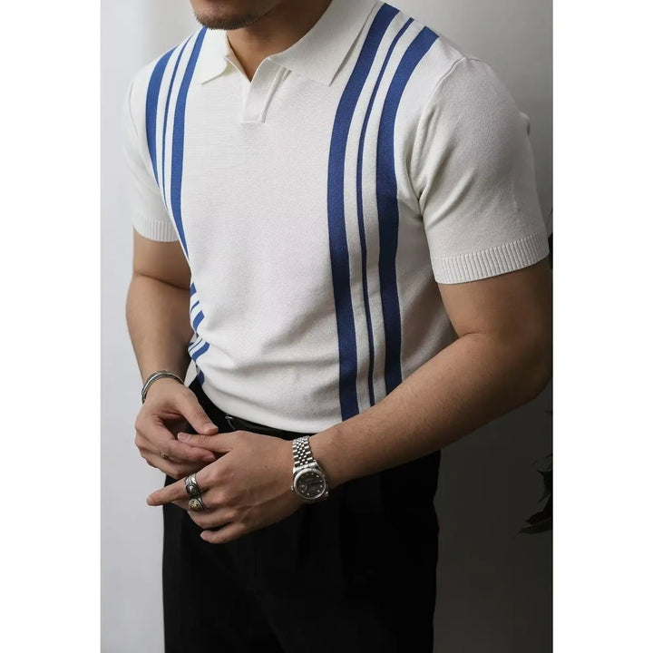 Men's modern slim fit polo shirt with zipper, short sleeve, a versatile casual fashion item.