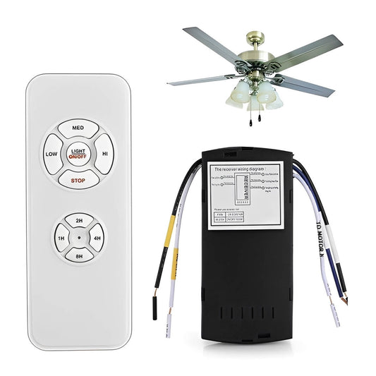 Smart universal ceiling fan remote control with sleek design, buttons for fan speed and light adjustments, compatible with Wi