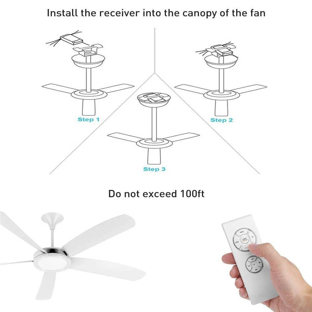 Smart universal ceiling fan remote control with sleek design, buttons for fan speed and light adjustments, compatible with Wi