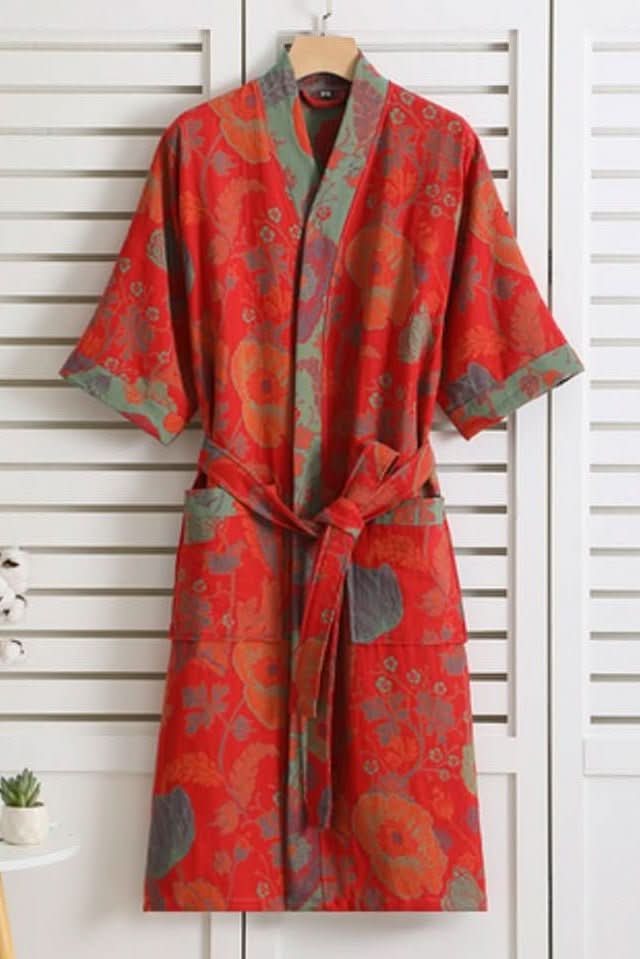 Stylish women's lightweight robe with a unique retro pattern, soft and perfect for home relaxation.