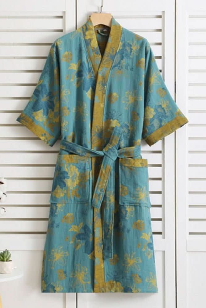 Comfortable women's lounging bathrobe, soft lightweight fabric for ultimate home relaxation.